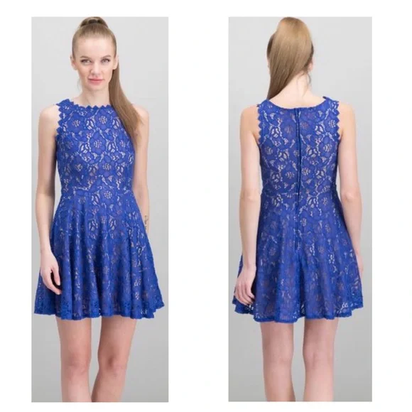 slim fit dress slacks Emerald Sundae Juniors' Lace-Back Fit & Flare Dress – DGFOutlet main image 0